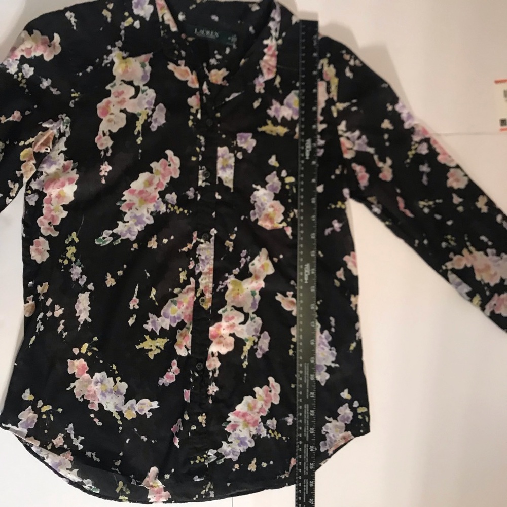 Lauren Ralph Lauren Black and Pink 3/4 Sleeve Button Up Shirt** - Picture 4 of 9